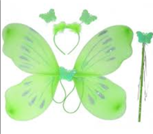 סט כנפיים פרפר ירוק כולל קשת ושרביט בשקית PVC עם כארד / 3 יחידות במארז