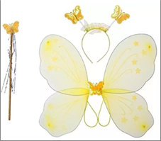 סט כנפיים פרפר צהוב כולל קשת ושרביט בשקית PVC עם כארד / 3 יחידות במארז