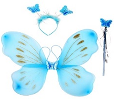 סט כנפיים פרפר תכלת כולל קשת ושרביט בשקית PVC עם כארד / 3 יחידות במארז