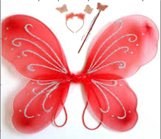 סט כנפיים פרפר אדום כולל קשת ושרביט בשקית PVC עם כארד / 3 יחידות במארז