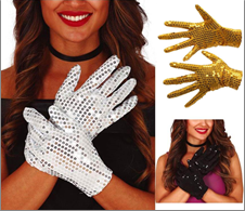 כפפות פאייטים קצר 20 ס"מ שחור זהב וכסף בשקית PVC עם כארד / 6 יחידות במארז 2 מצבע