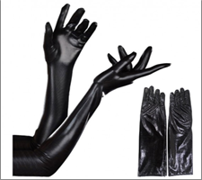זוג כפפות ארוכות 38 ס"מ חלקות שחור  לייקרה בשקית PVC עם כארד/ ארוז 6 י'ח במארז