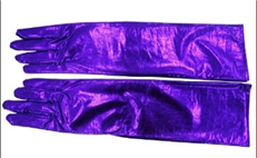 זוג כפפות ארוכות 38 ס"מ חלקות סגול  לייקרה בשקית PVC עם כארד/ ארוז 6 י'ח במארז