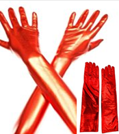 זוג כפפות ארוכות 38 ס"מ חלקות אדום  לייקרה בשקית PVC עם כארד/ ארוז 6 י'ח במארז