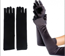 זוג כפפות שחורות ארוכות 38 ס"מ חלקות בשקית PVC עם כארד/ ארוז 6 י'ח במארז