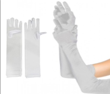 זוג כפפות לבנות ארוכות 38 ס"מ חלקות בשקית PVC עם כארד/ ארוז 6 י'ח במארז