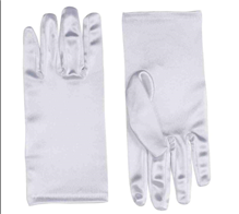 זוג כפפות מייקל / קוסם לבן קצר 20 ס"מ  בשקית PVC עם כארד / ארוז 6 יחידות בשקית