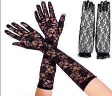 זוג כפפות תחרה ארוך שחור 38 ס"מ בשקית PVC עם כארד /ארוז6 יחידות במארז