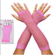 זוג כפפות רשת ארוך ורוד בשקית PVC עם כארד ארוז 6 יחידות במארז