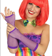 זוג כפפות רשת ארוך סגול בשקית PVC עם כארד ארוז 6 יחידות במארז