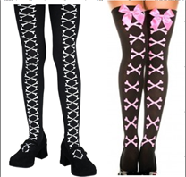 גרביון ירכית נערות/ נשים מלא עצמות שלד עם פפיון לבן ורוד / 6 יח במארז