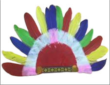 כתר אינדיאני 15 נוצות צבעוני בשקית PVC עם כארד/ 6 יחידות במארז