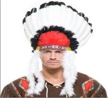 כתר אינדיאני נוצות שחור לבן צ'יף בשקית PVC עם כארד/ 6 יח במארז