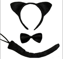 סט חתול שחור 3 חלקים קשת זנב ופפיון על כארד/ 6 יחידות במארז