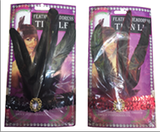 סרט פאייטים 3 נוצות ואבן שנות ה 20 בכארד מיקס צבעים/ 12 יחידות במארז