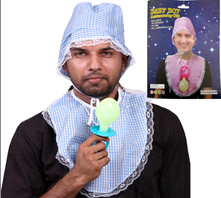 סט תינוק 3 חלקים כובע סינר ומוצץ בשקית/ 6 יחידות במארז