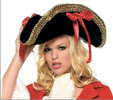 כובע מפואר פיראטית פפיון אדום  / 6 יחידות המארז