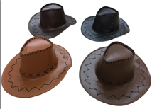 כובע קאובוי מבוגרים דמוי עור / 6 יחידות המארז