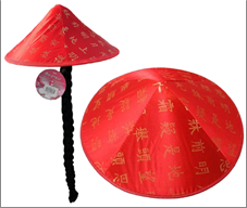 כובע סיני אדום עם צמה / 6 יחידות במארז