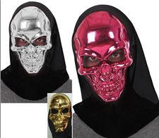 מסכה גולגולת מבריקות עם כיסוי ראש שחור בשקית PVC עם כארד/ 6 יחידות במארז מיקס צבעים