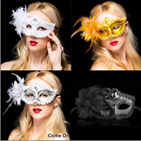 מסכת כלה פרח - מיקס צבעים זהב שחור כסף ולבן בשקית PVC עם כארד/ 12 יחידות במארז