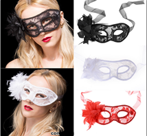 מסכת תחרה עם פרח שחור לבן אדום בשקית PVC עם כארד/ 12 יחידות במארז