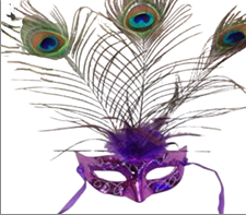 מסכת טווס 3 נוצות מיקס צבעים בשקית PVC עם כארד/ 12 יחידות במארז