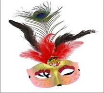 מסיכה ונציה טווס כולל נוצות בשקית PVC עם כארד / 12 יחידות במארז