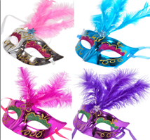 מסיכה ונציה נוצות מיקס צבעים בשקית PVC עם כארד/ 12 יחידות במארז