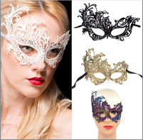 מסיכה ונציה תחרה צבע שחור על כארד מיקס דוגמאות / 6 יחידות במארז