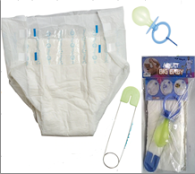 סט תינוק 3 חלקים מוצץ טיטול וסיכה בשקית PVC עם כארד / 12 יחידות במארז