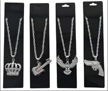 שרשראות ראפר ברזל על כארד בשקית / 12 יח במארז מיקס 4 דוגמאות:נשר, גראס,אקדח, גיטרה