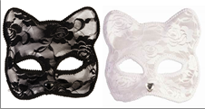 מסכה חתול תחרה בשקית PVC עם כארד מיקס 2 לבן 4 שחור/ 6 יחידות במארז