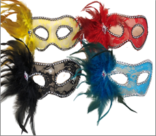 מסכה תחרה נוצות בשקית PVC עם כארד / 6 יחידות במארז