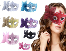 מסכה ונציה פרפרים מיקס צבעים בשקית PVC עם כארד 12 יחידות במארז