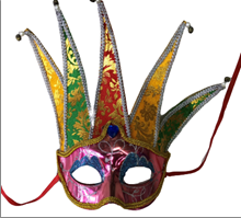 מסכה ליצן ליצן ונציאנית מפוארת בשקית PVC עם כארד מיקס צבעים / 6 יחידות במארז