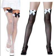 גרביון ירכית רשת צפופה עם פפיון 3 לבן ו 3 שחור / 6 יחידות במארז