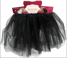 חצאית טוטו 30 ס"מ 3 שכבות שחור עם כארד וקולב  / 6 יחידות במארז