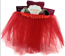 חצאית טוטו 30 ס"מ 3 שכבות אדום עם כארד וקולב  / 6 יחידות במארז