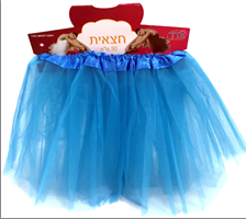 חצאית טוטו 30 ס"מ 3 שכבות תכלת עם כארד וקולב  / 6 יחידות במארז