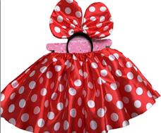 חצאית טוטו עכברה 40 ס"מ אדום נקודות לבנות כולל קשת/ 6 יחידות במארז