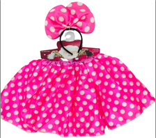 חצאית טוטו עכברה 40 ס"מ ורוד נקודות לבנות כולל קשת ורודה/ 6 יחידות במארז