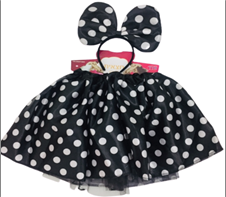 חצאית טוטו עכברה 40 ס"מ שחור נקודות לבנות כולל קשת שחורה/ 6 יחידות במארז