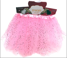 חצאית טוטו נצנצים מפוארת  4 שכבות עם פפיון 40 ס"מ ורוד עם כארד וקולב  / 6 יחידות במארז