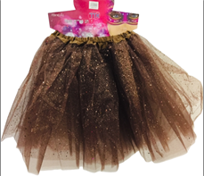 חצאית טוטו 40 ס"מ 3 שכבות חום נצנצים עם כארד וקולב  / 6 יחידות במארז