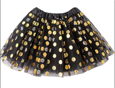 חצאית שחור נקודות זהב 3 שכבות 40 ס"מ עם כארד וקולב/ 6 יחידות במארז