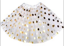 חצאית לבן נקודות זהב 3 שכבות 40 ס"מ עם כארד וקולב/ 6 יחידות במארז