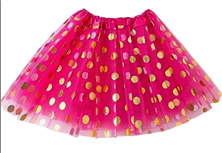 חצאית ורוד פוקסיה נקודות זהב 3 שכבות 40 ס"מ עם כארד וקולב/ 6 יחידות במארז