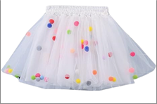 חצאית 3 שכבות פונפונים לבנה 40 ס"מ עם כארד וקולב  / 6 יחידות במארז