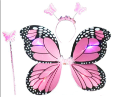 סט כנפי פרפר ורוד כולל קשת ושרביט בשקית PVC עם כארד / 3 יחידות במארז